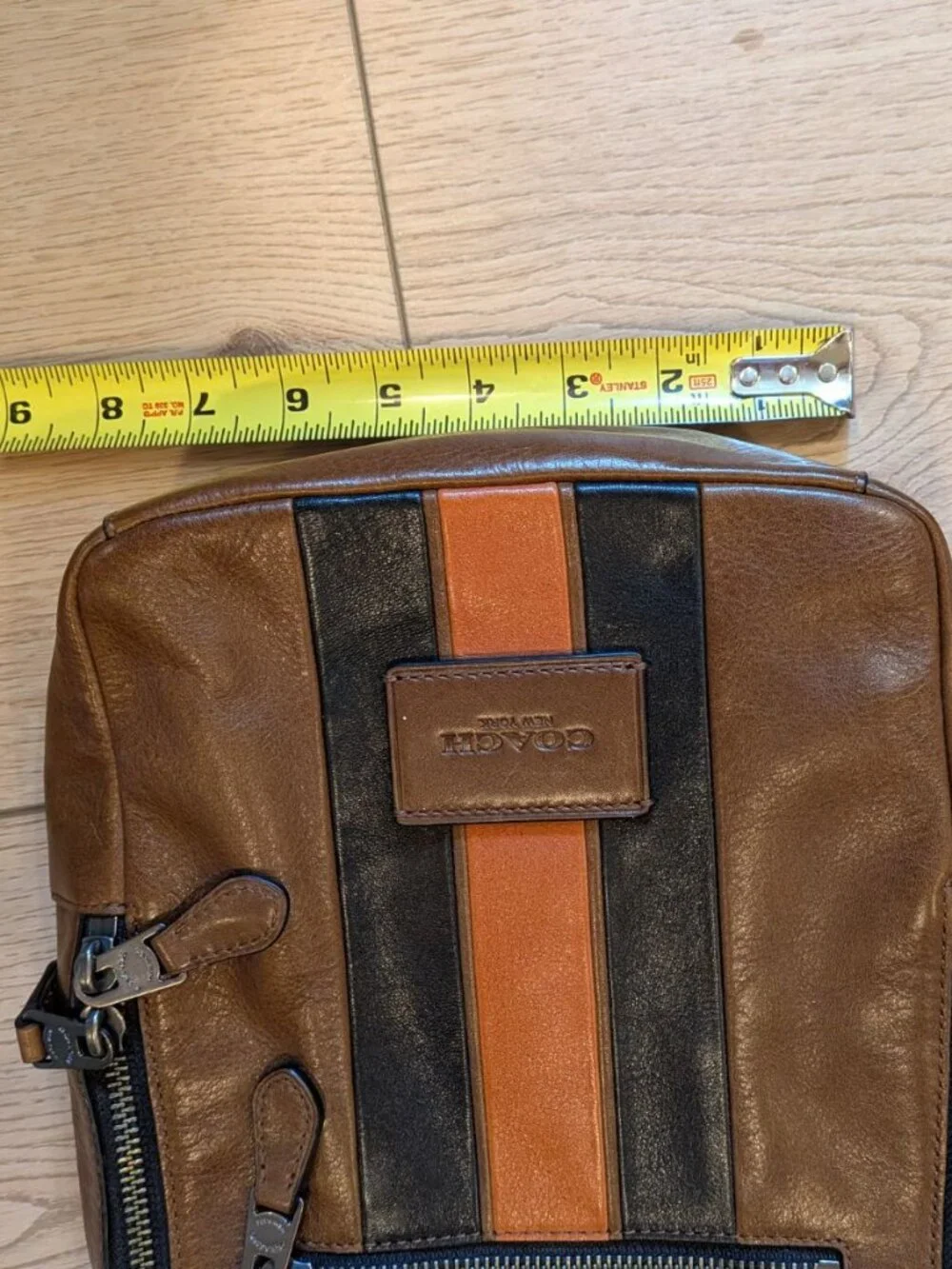 Coach Brown Leather Belt Bag with Black and Tan Stripes